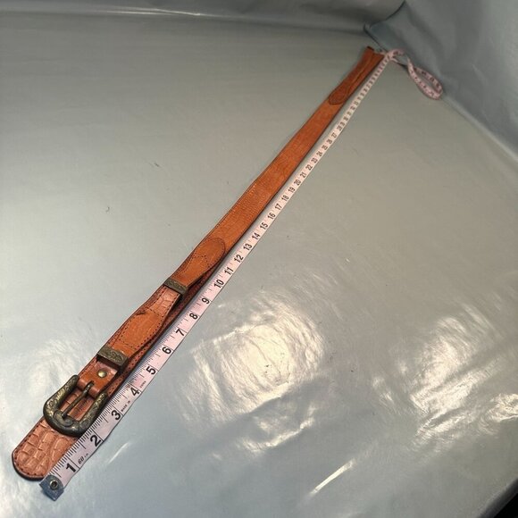 Fiorucci Italy Leather Double Strap Belt Vintage Embossed Brass Floral Accents - Picture 13 of 16